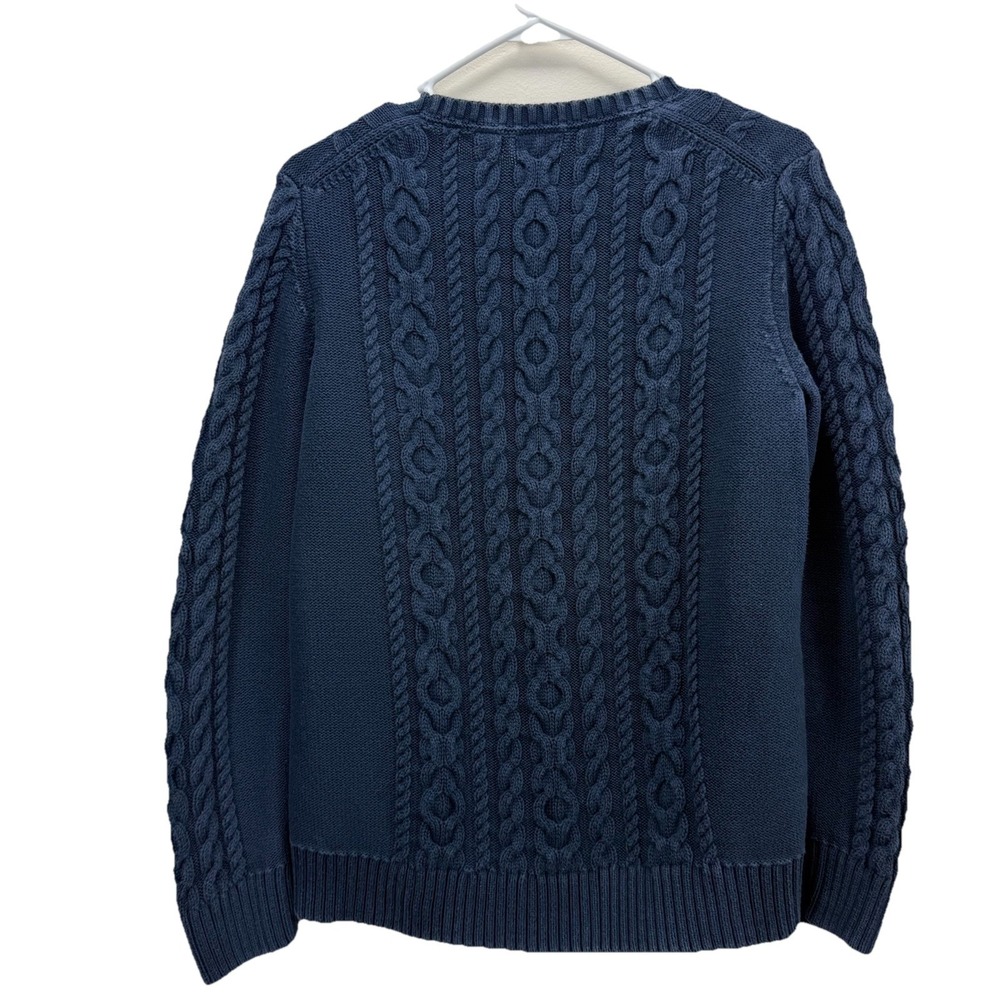 LL Bean‎ Navy Blue Double L Mixed Cable Crew Neck Pullover Cotton Sweater LARGE - Picture 5 of 9
